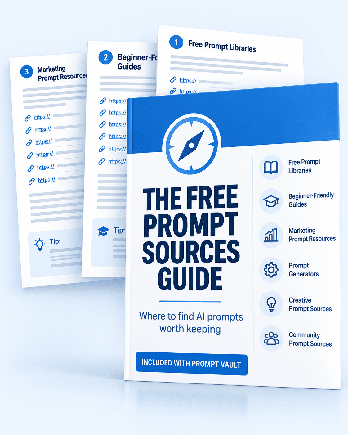 The Free Prompt Sources Guide shown as a short reference document with its six resource categories